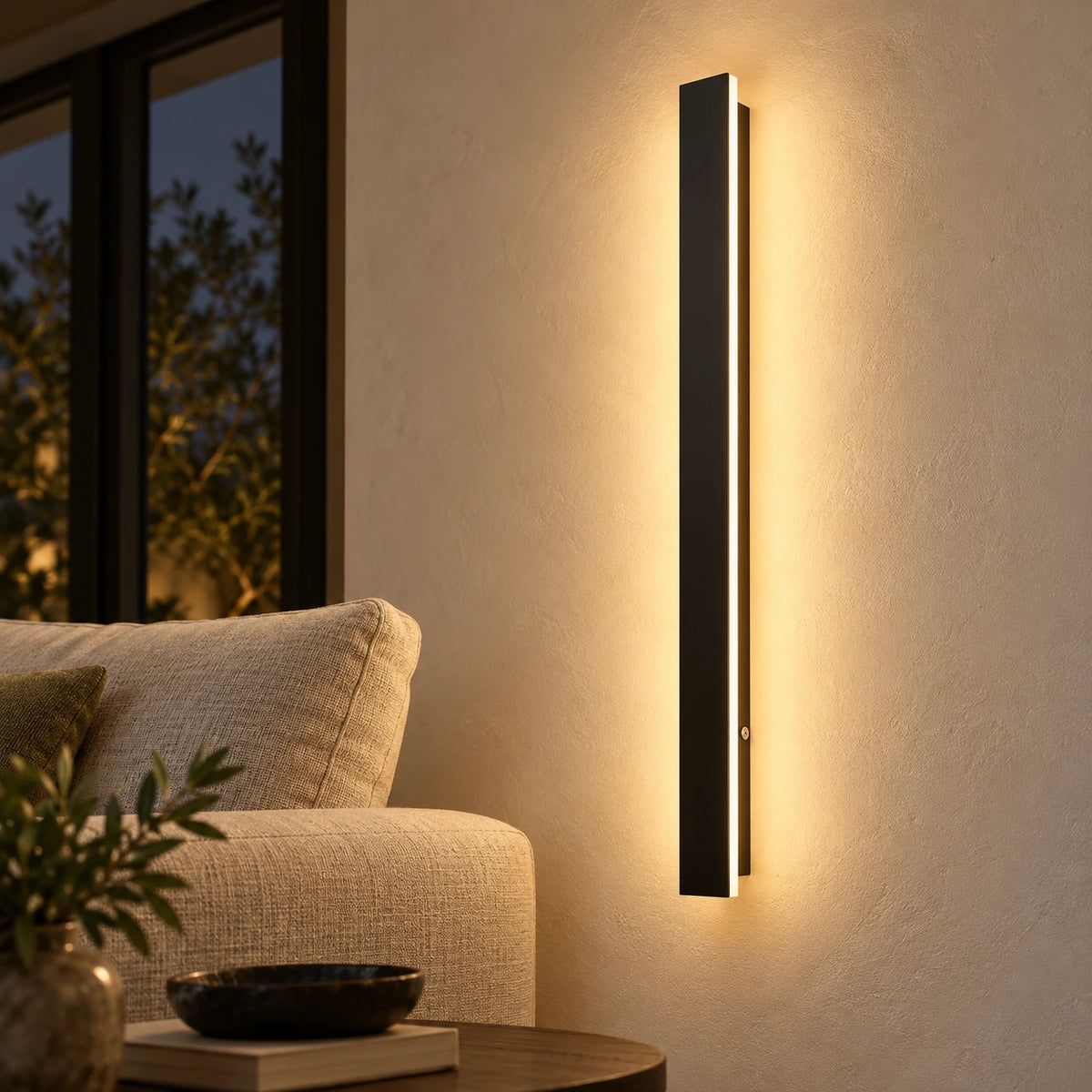 Applique murale LED noire en lumière chaude dans un salon