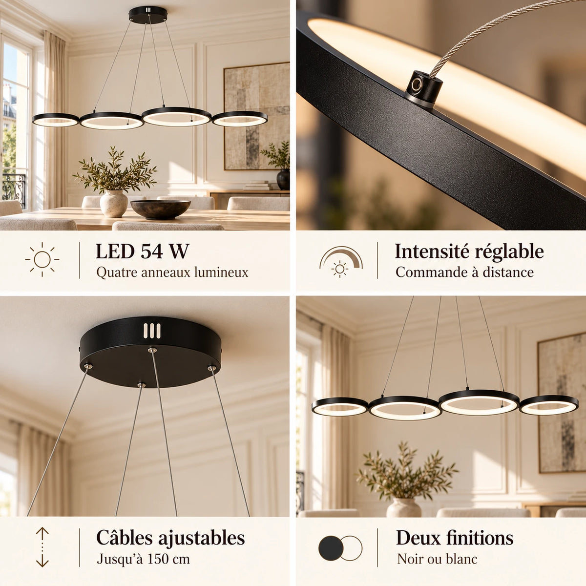 Suspension quatre anneaux LED Léonie – photo 3