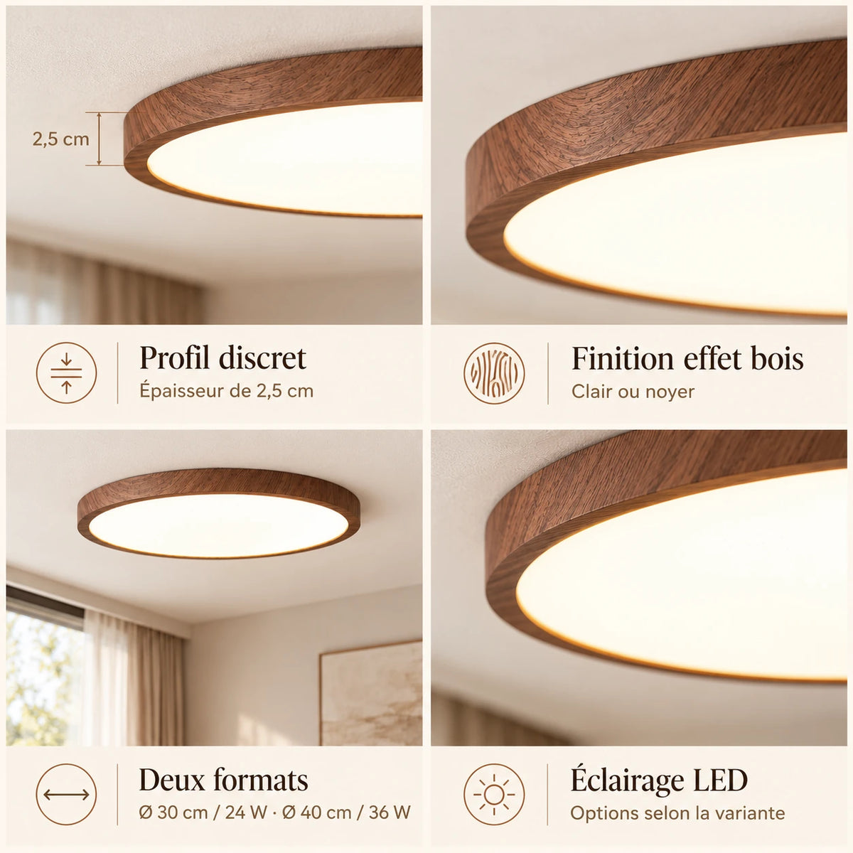 Plafonnier LED ultra-fin effet bois Baptiste – photo 3