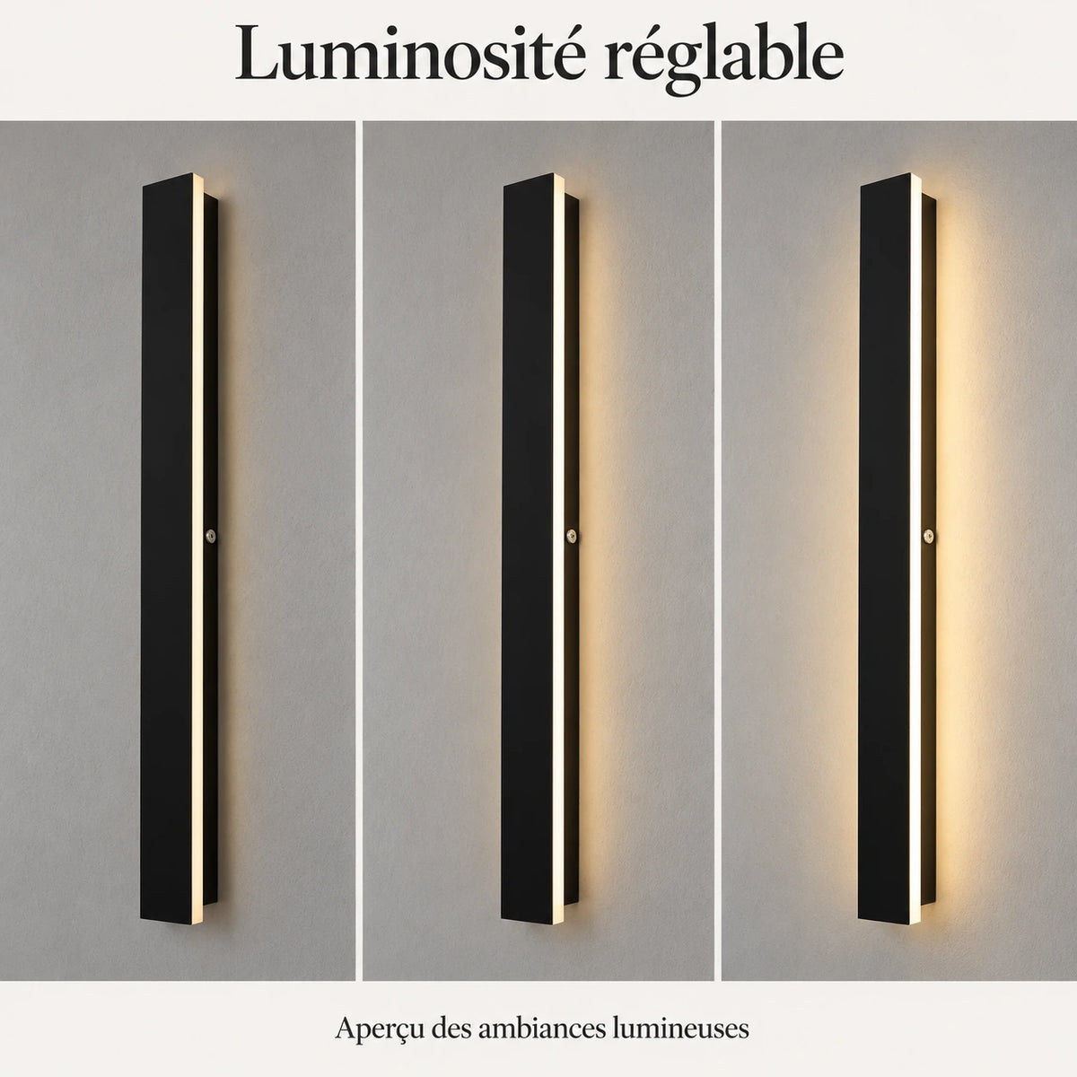 Applique murale LED à luminosité réglable : aperçu de trois intensités lumineuses