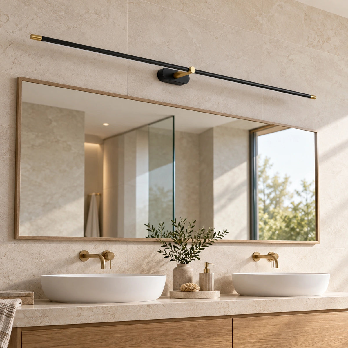 Applique miroir LED Anatole – noir eteint double vasque