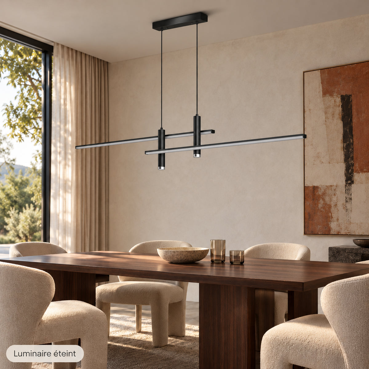 Suspension linéaire Augustin noire — Luminaire éteint