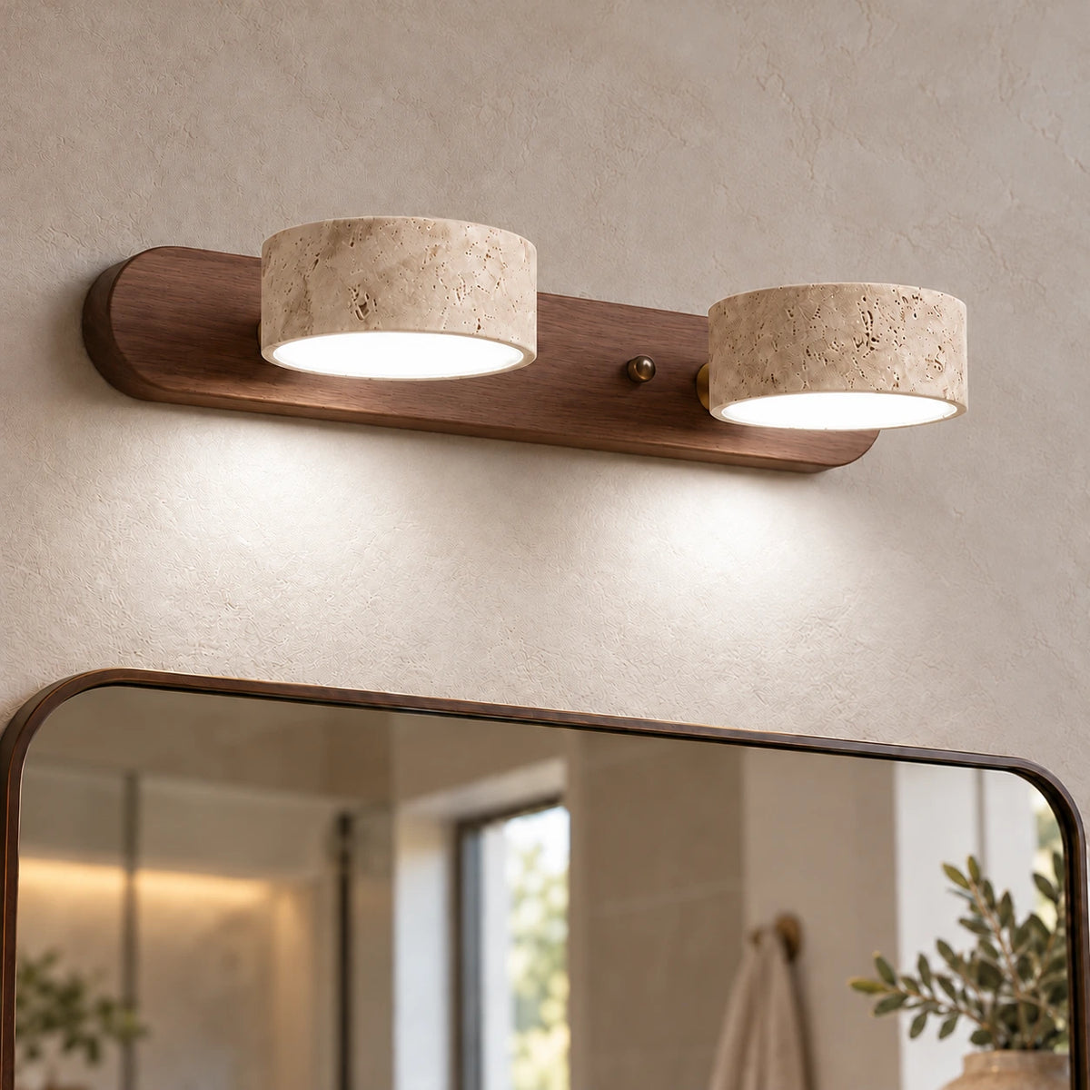 Applique Bastien en travertin — Noyer – 2 têtes / Blanc neutre 4200K