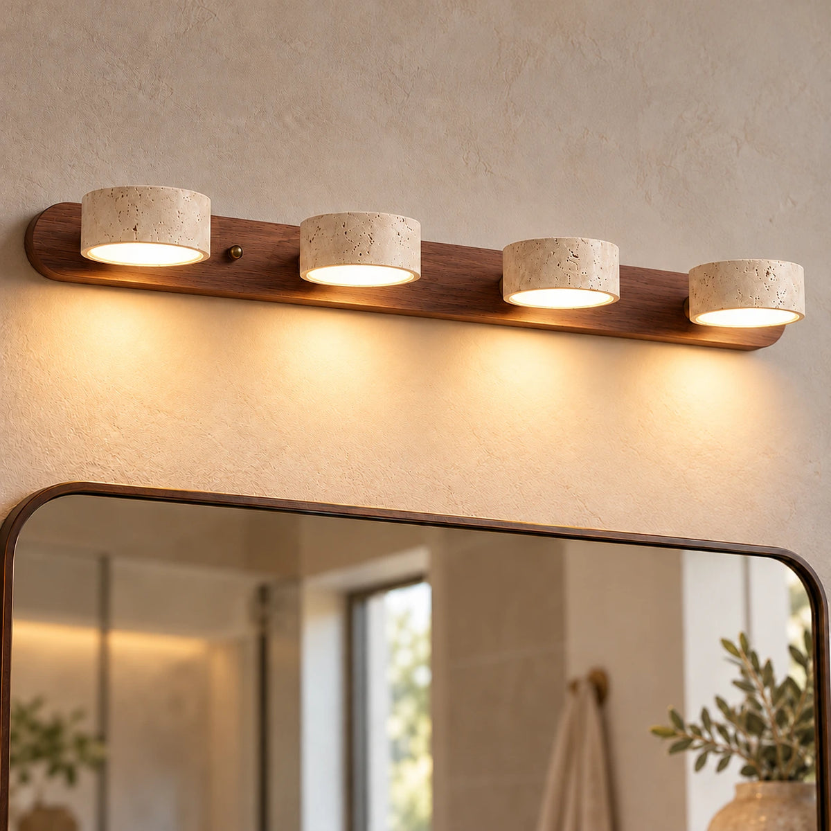 Applique Bastien en travertin — Noyer – 4 têtes / Blanc chaud 3000K