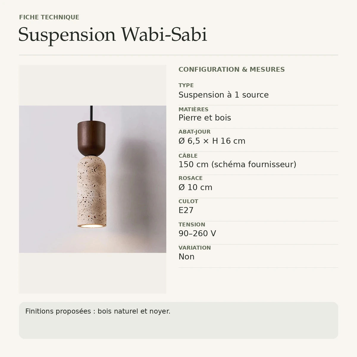 Fiche technique de la suspension Wabi-Sabi