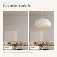 Suspension sculptée — avant illustré et après en photographie originale