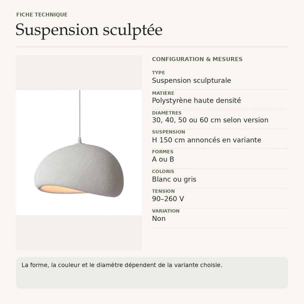 Suspension sculptée Wabi-Sabi — fiche technique