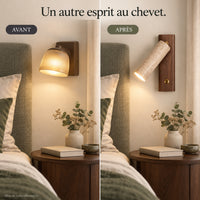 Mise en scène décorative avant et après avec l’applique bois et pierre