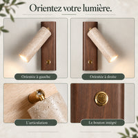 Vues de la tête orientable, de l’articulation et du bouton intégré