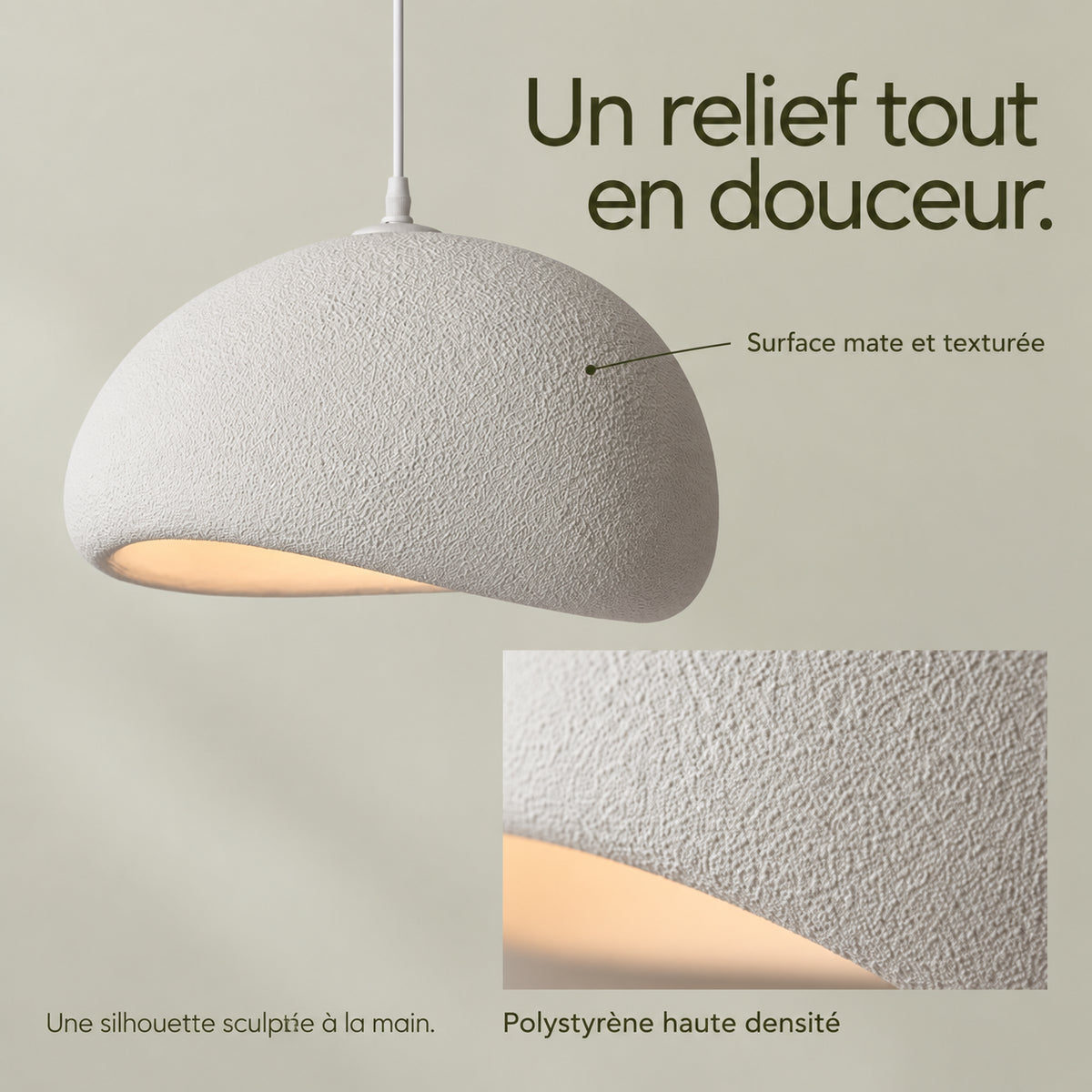 Texture et matière de la suspension sculptée en polystyrène haute densité