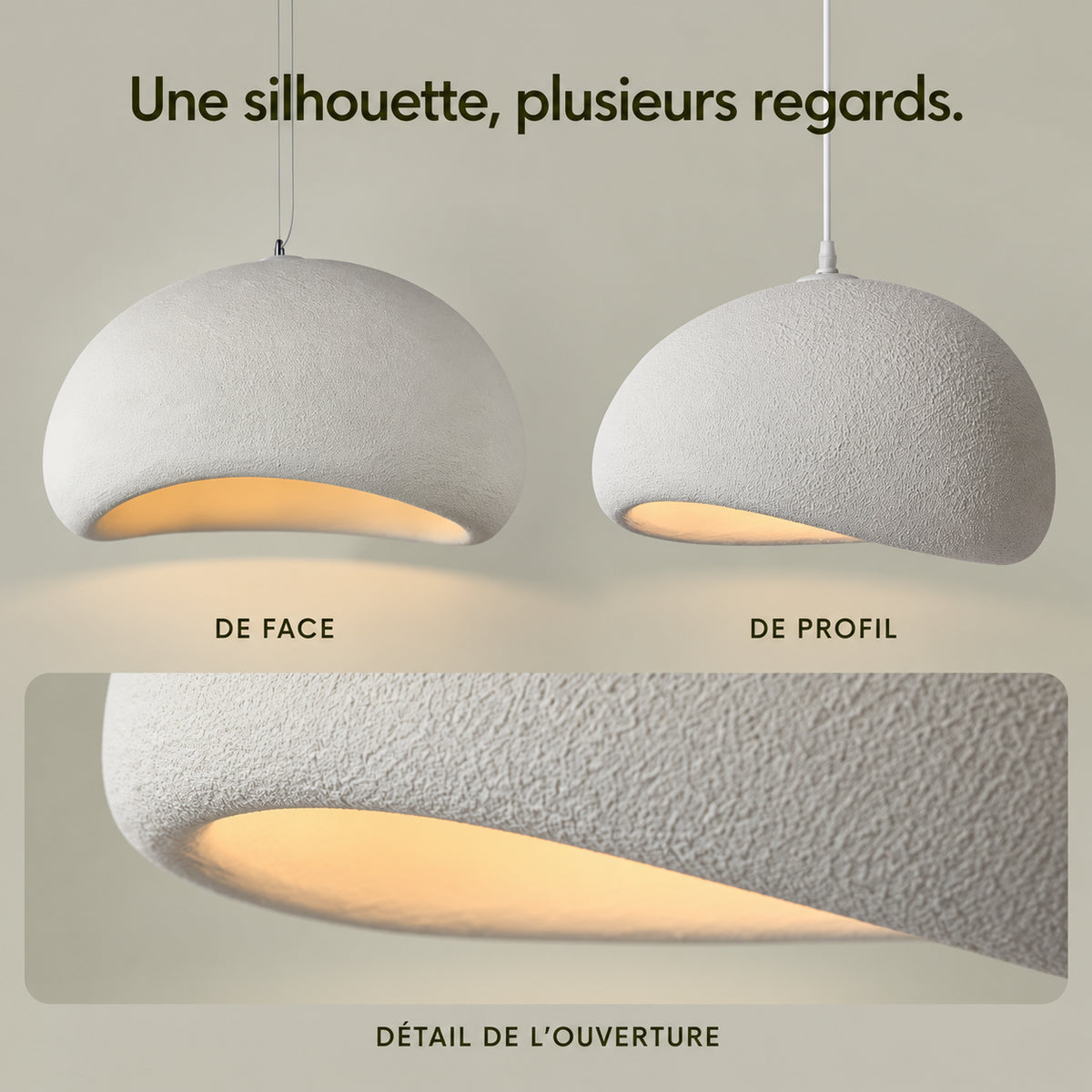 Vues de face, de profil et détail de l'ouverture de la suspension galet