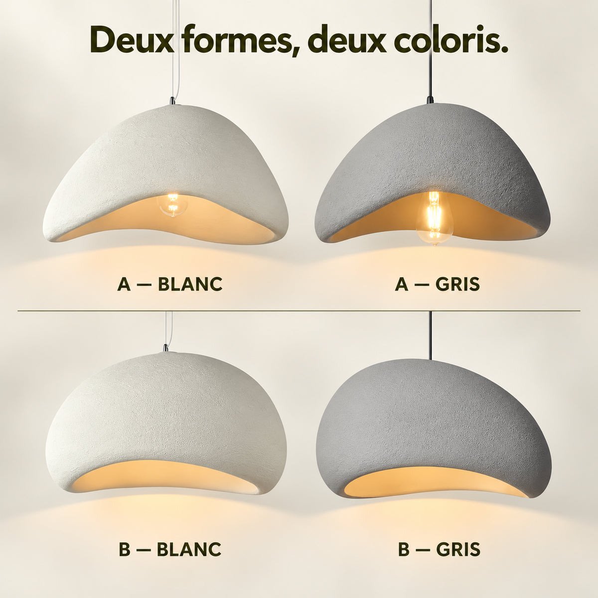 Comparaison des formes A et B de la suspension galet en blanc et gris