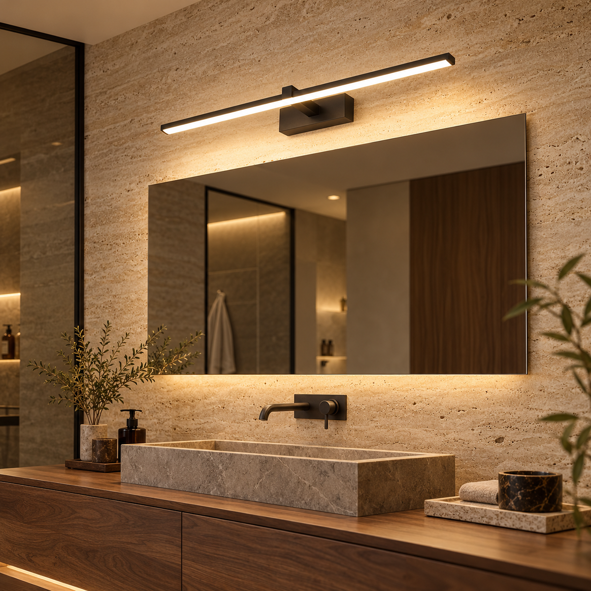 Vue de trois quarts de l’applique LED noire