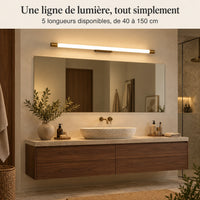 Applique de miroir minimaliste dorée – ambiance de salle de bain et cinq longueurs
