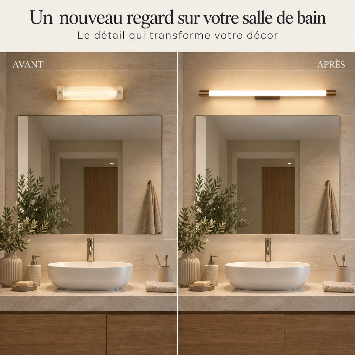 Avant/après – ancienne applique remplacée par le modèle LED minimaliste