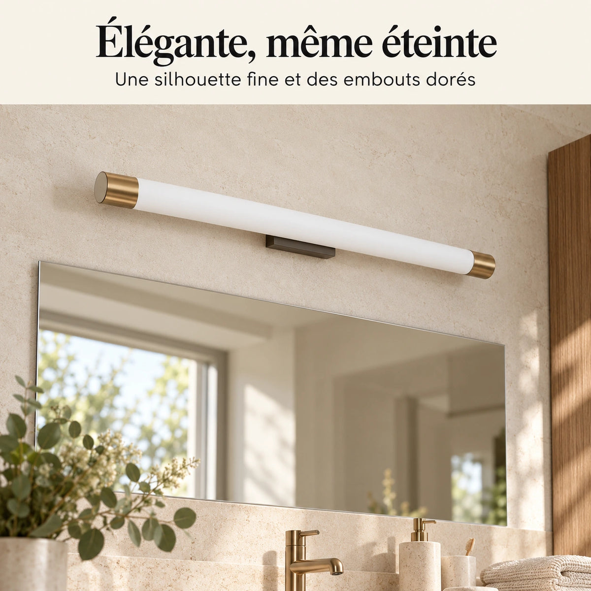 Applique de miroir éteinte – diffuseur blanc et embouts dorés