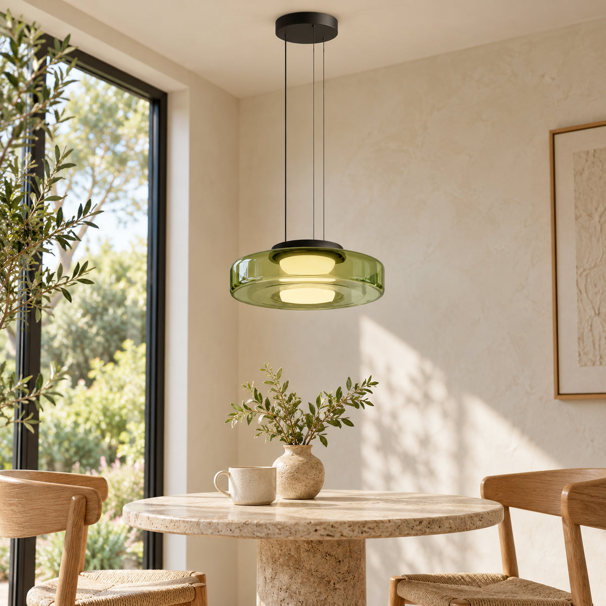 Suspension en verre Vert 25 cm dans un intérieur réaliste