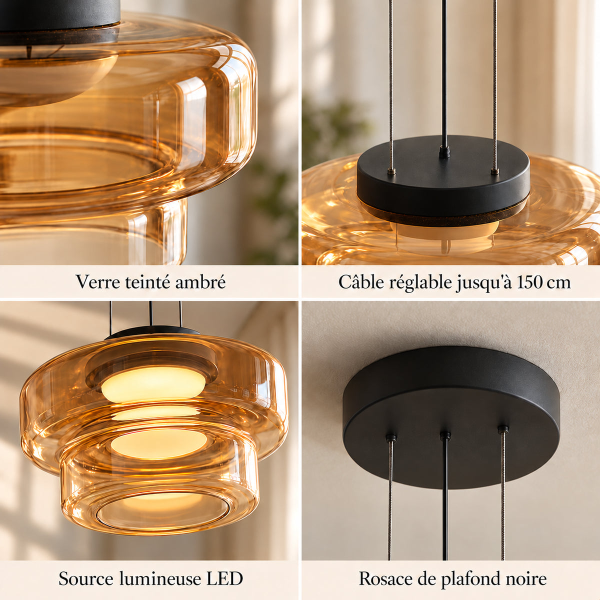 Suspension en verre à deux niveaux — Détails du luminaire